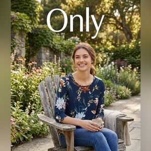 Only Navy Floral Long Sleeve Scoop Neck Top